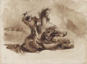 Eugene Delacroix - Horse and Rider Attacked by a Lion