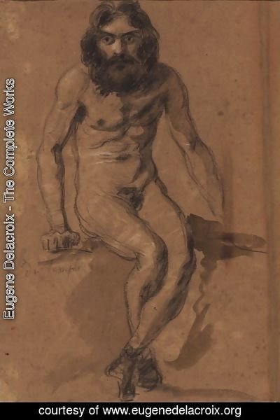 Nude bearded man, seated