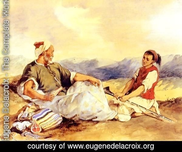 Eugene Delacroix - Two Moroccans Seated In The Countryside