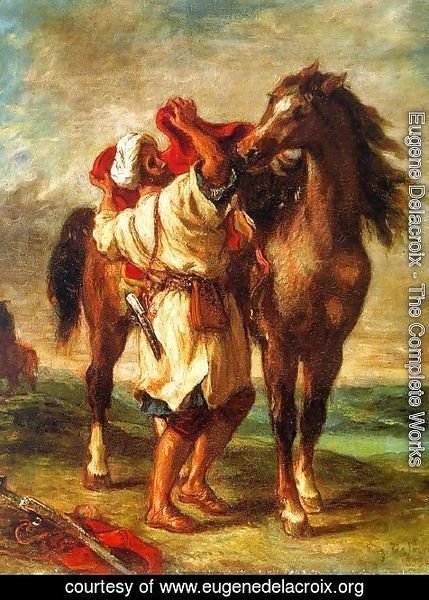 Eugene Delacroix - Arab Saddling his Horse 1855