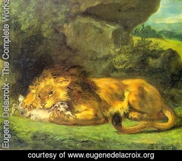 Eugene Delacroix - Lion with a Rabbit