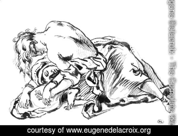 Eugene Delacroix - Yound Woman Leaning over a Woman Stretched out on the Ground  1840